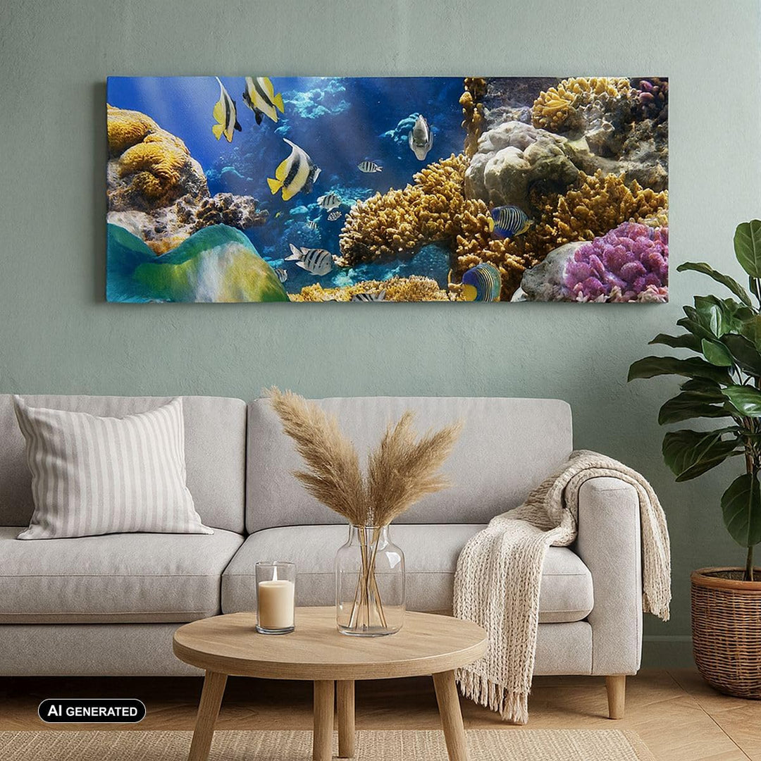 Wandbilder Dekoration Wohnzimmer Korallenriff Ozean Krabbe Fisch Panorama Bilder auf Leinwand 120x50