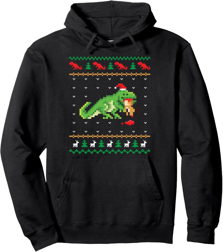 Santa T-Rex Isst Rentier Dinosaurier Ugly Christmas Sweater Pullover Hoodie