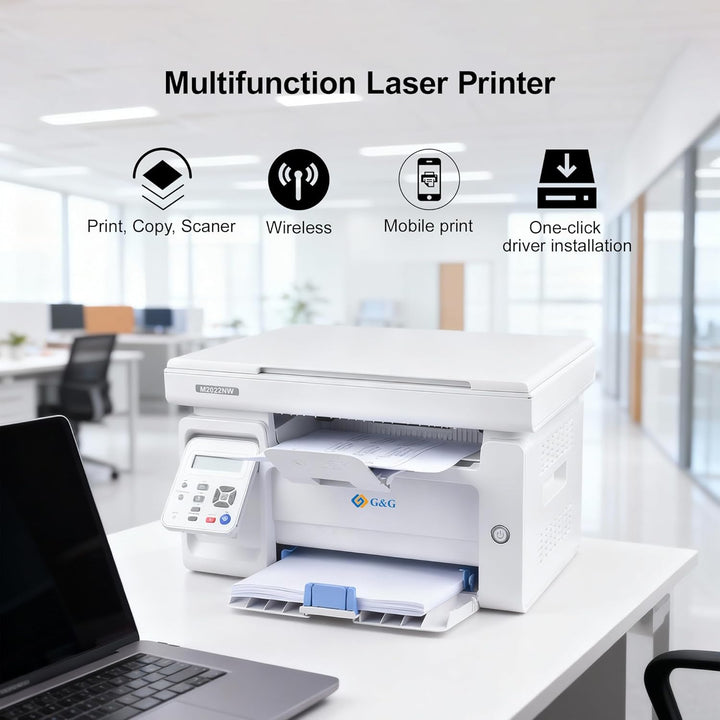 G&G M2022NW Laserdrucker - Multifunktionsgerät mit Drucker, Scanner und Kopierer,Schwarz-Weiss,WLAN(