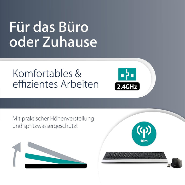 MediaRange Funk-Tastatur- und Maus-Set, Highline Serie, QWERTZ, schwarz/silber
