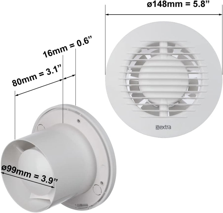 Ø 100mm Bad-Lüfter mit Feuchtesensor und Timer - Weiss, Leise Ventilator Rund mit Feuchtesensor