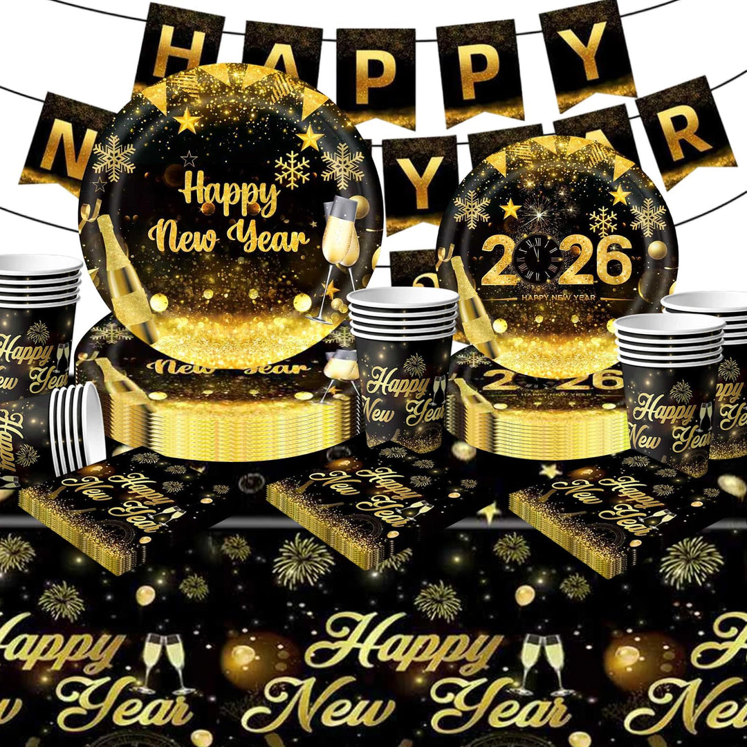 Antsparty 2025 Neujahr Partygeschirr für 20 Gäste, 82 Stück Silvester Partygeschirr mit Happy New Ye