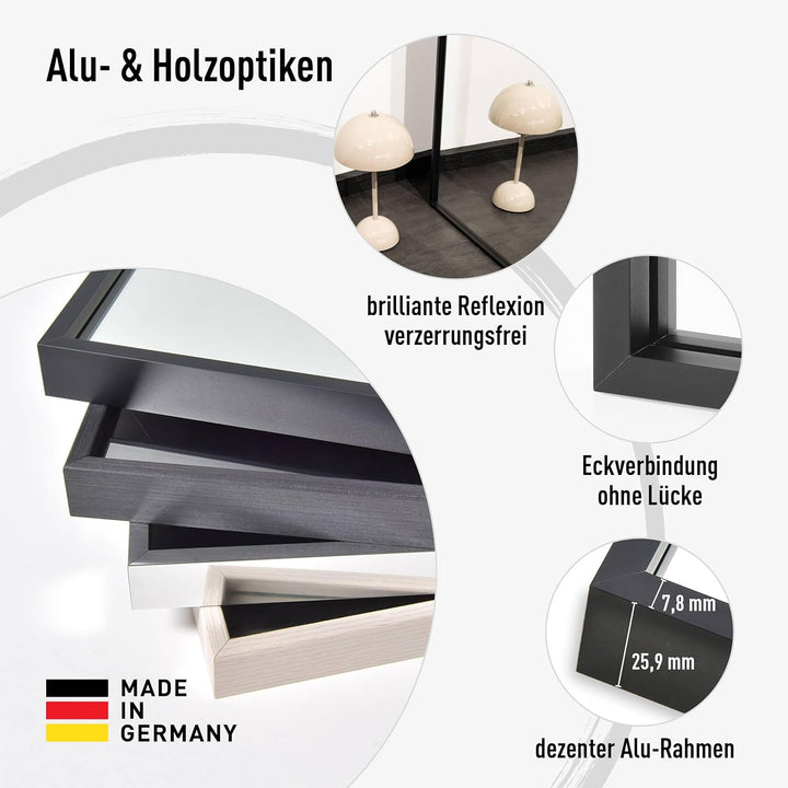 nielsen HOME Wandspiegel Alpha, Grau, Aluminium, ca. 50x70 cm Grau 50 x 70 cm, Grau 50 x 70 cm