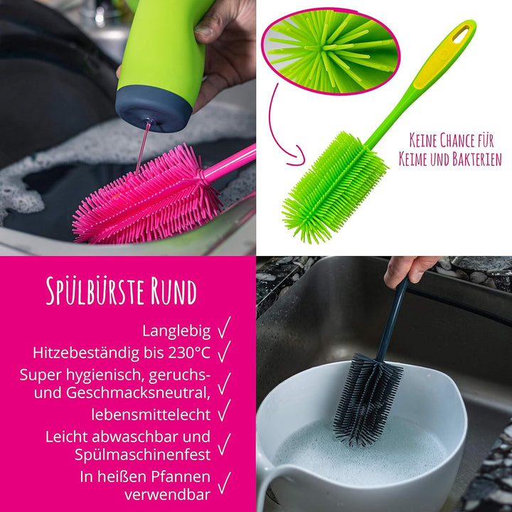 Kochblume Spülbürste Rund aus Silikon, in der bunten Box (Limette), Limette