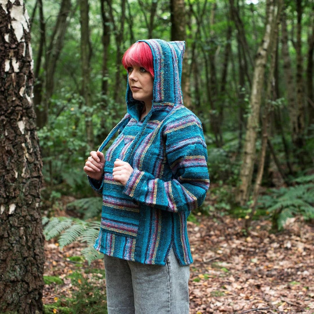 Siesta Baja Hoodie – Mexikanischer Jerga Hippie Pulli Kapuzenpullover für Herren und Damen M Buntes