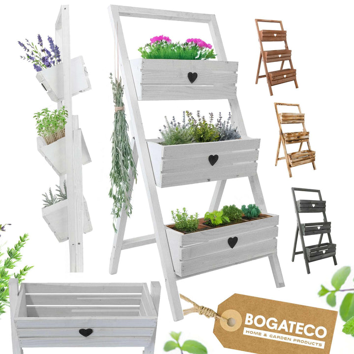 BOGATECO Set mit 3 Blumentöpfen auf einem Ständer 110cm | 3er Set Blumentopf Pflanzkübel 40x18cm | H