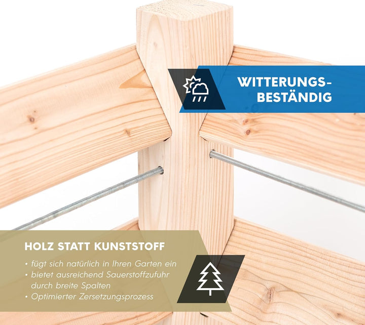 Westmann Holz Komposter Konni S | Lärchenholz FSC-Zertifiziert | Robustes &amp; wartungsarmes Holz | Nat