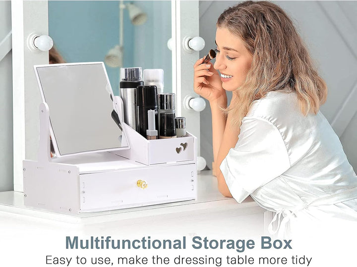 LEcylankEr Cosmetic Organizer, Schminktisch Organizer mit Spiegel, White Desktop Kosmetik Organizer,
