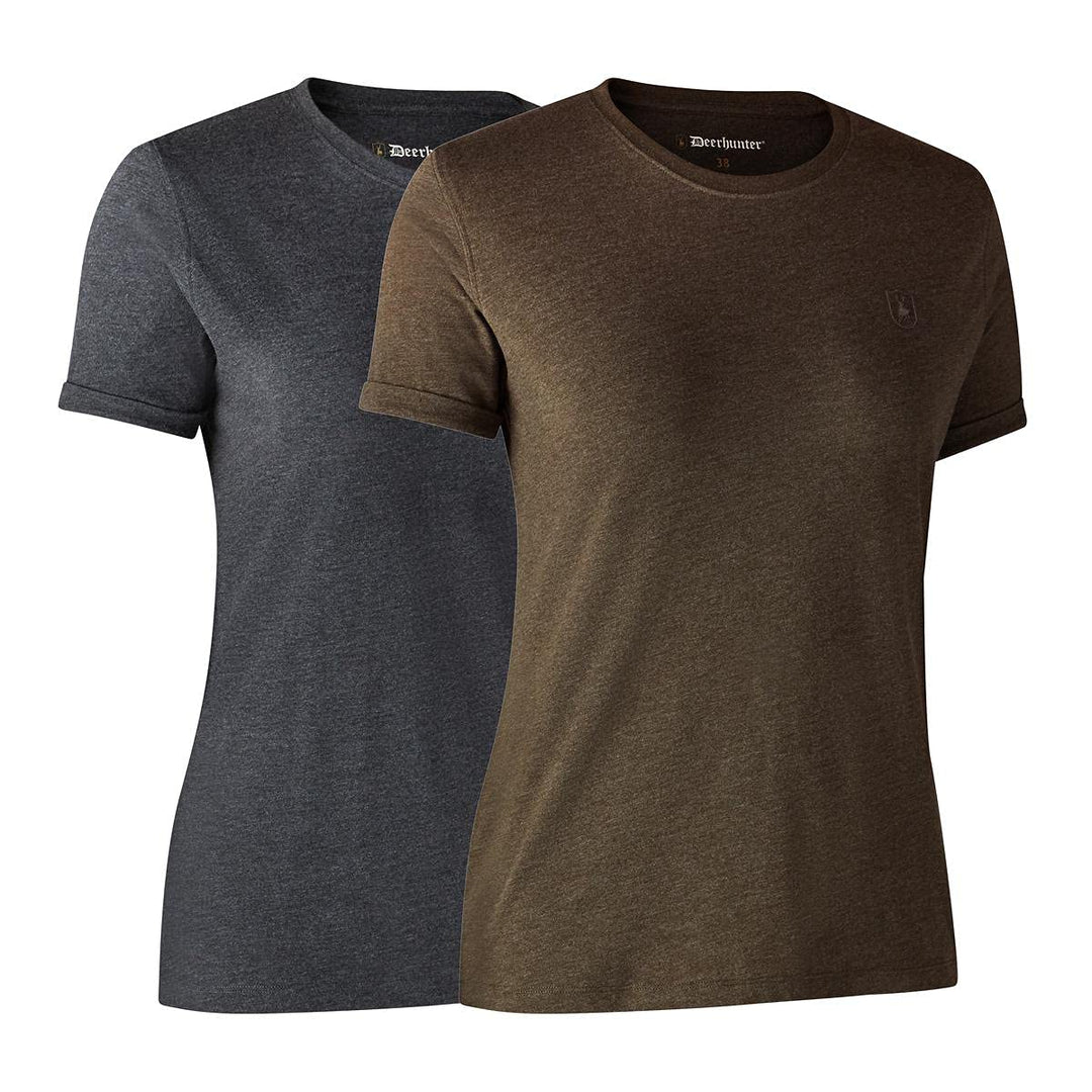 Damen Basic 2-Pack T-Shirt Braun Blatt Melange C46, C46