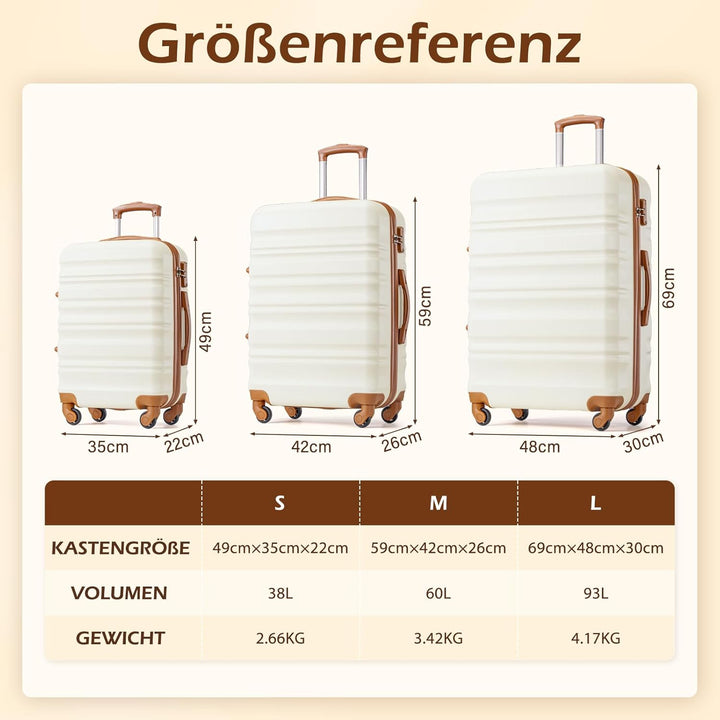 COOLIFE Hartschalen-Koffer Trolley Rollkoffer Reisekoffer mit TSA-Schloss und 4 Rollen (Schwarz/Brau