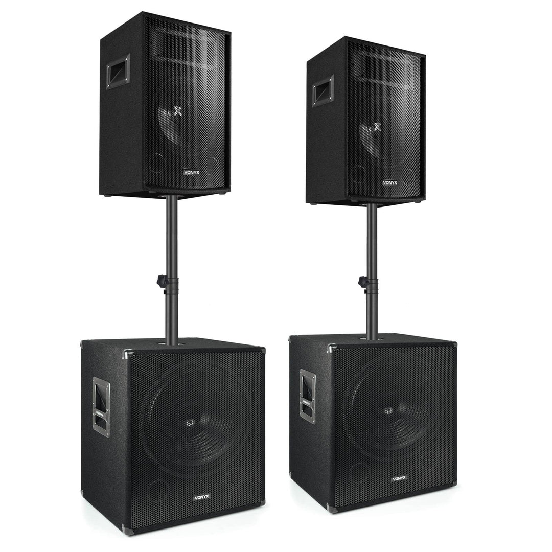 Vonyx PA Lautsprecher Set, Passive Musikboxen, DJ Equipment, 1700 Watt 2X Subwoofer, 2X Topteile, 2X
