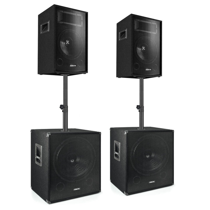 Vonyx PA Lautsprecher Set, Passive Musikboxen, DJ Equipment, 1700 Watt 2X Subwoofer, 2X Topteile, 2X