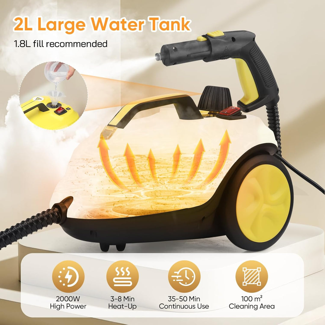 Dampfreiniger 2000W, 320°F Hochtemperatur-Dampf mit 2L Wassertank, Multifunktionaler Handdampfreinig