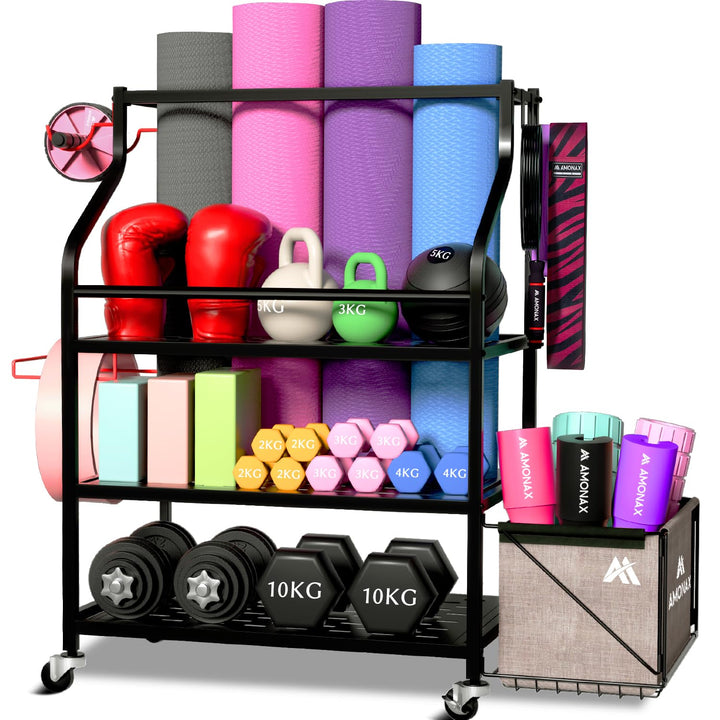 Amonax Hantelständer Fitnessstudio, Kettlebell Rack Kurzhantelständer Yoga Matte Regal, Hantel Ständ