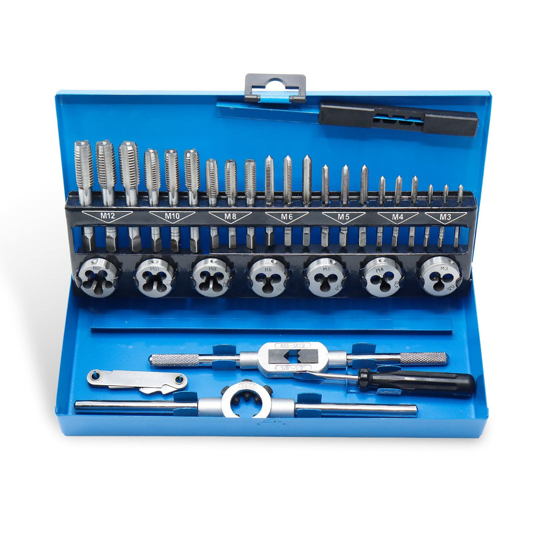 CCLIFE 32tlg Gewindeschneider Set Gewindeschneidsatz Metrisch M3-M12 Gewindebohrer und Schneideisen