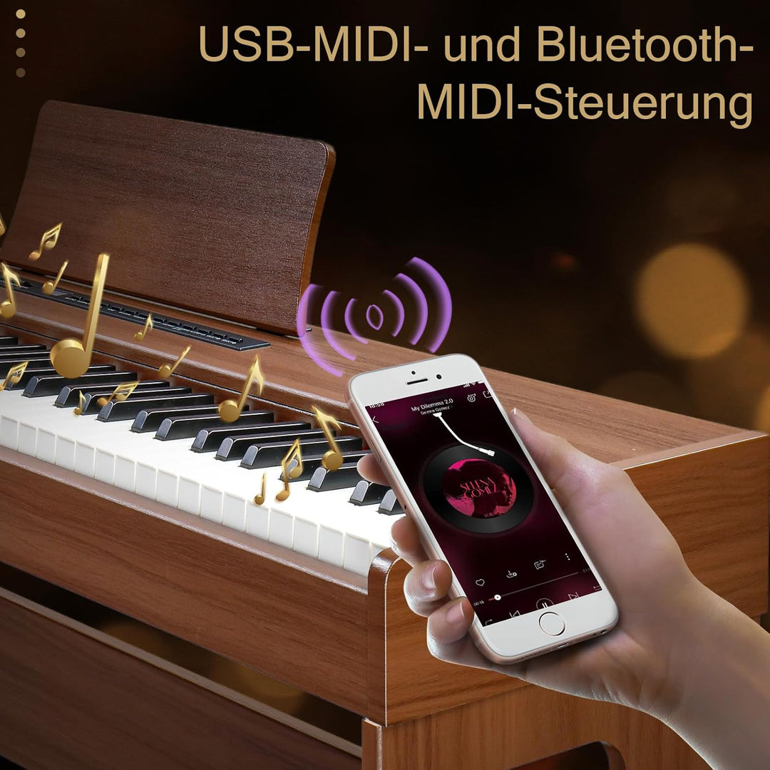 LEADZM 88 Tasten Digital Piano, Voll Gewichtete Tastatur, E-Piano mit MIDI-USB, Audio Bluetooth und