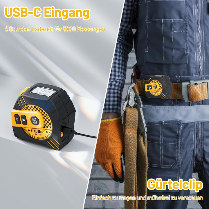 Laser Entfernungsmesser, SAVSEC 2 in 1 80m Laser Massband Digitales Massband mit Laser, Distanzmessg