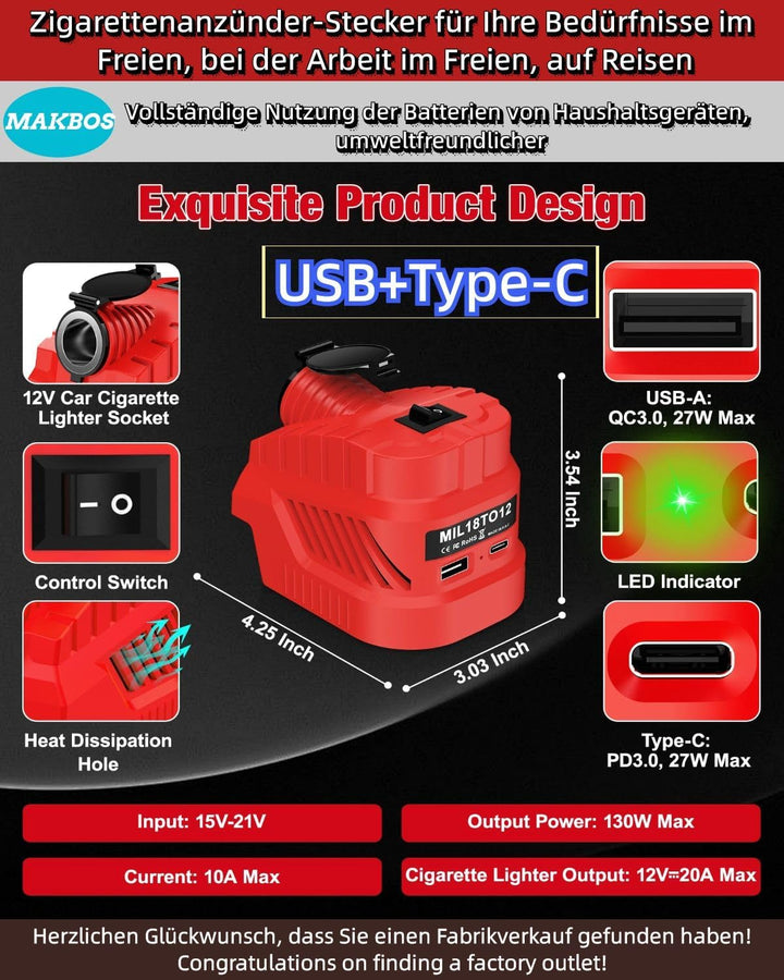 Step Down Konverter für Einhell 18V auf 12V Abwärtswandler Power Wheel Batterie Adapter für Autostau