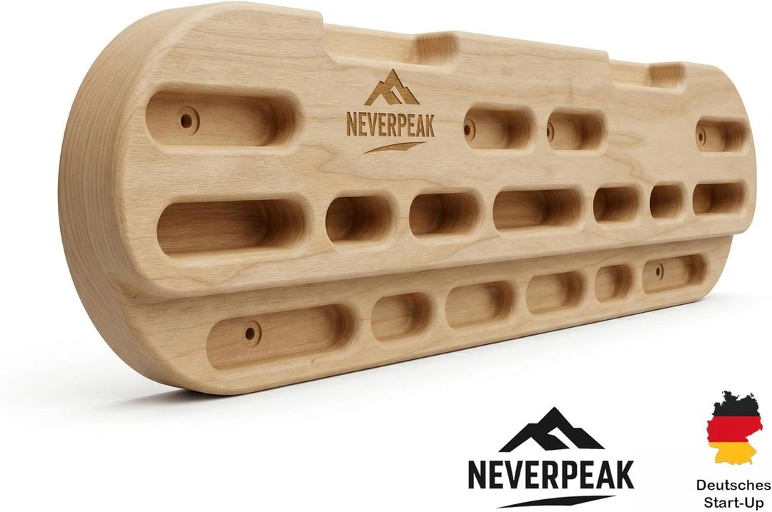 NEVERPEAK Hangboard aus Holz – Trainingsboard für Kletterer & Boulderer • Fingerkraft & Griffkraft v