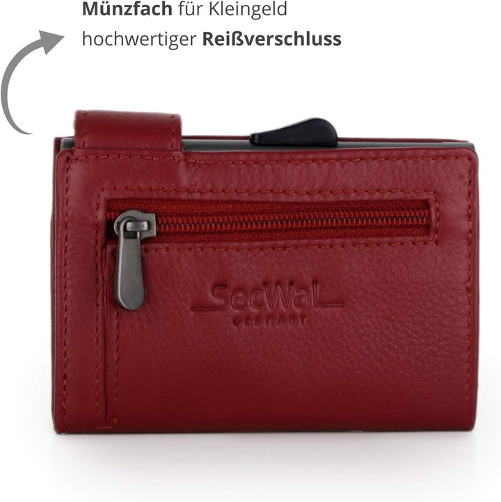 SecWal Kartenetui mit Münzfach Reissverschluss (Rot), Rot