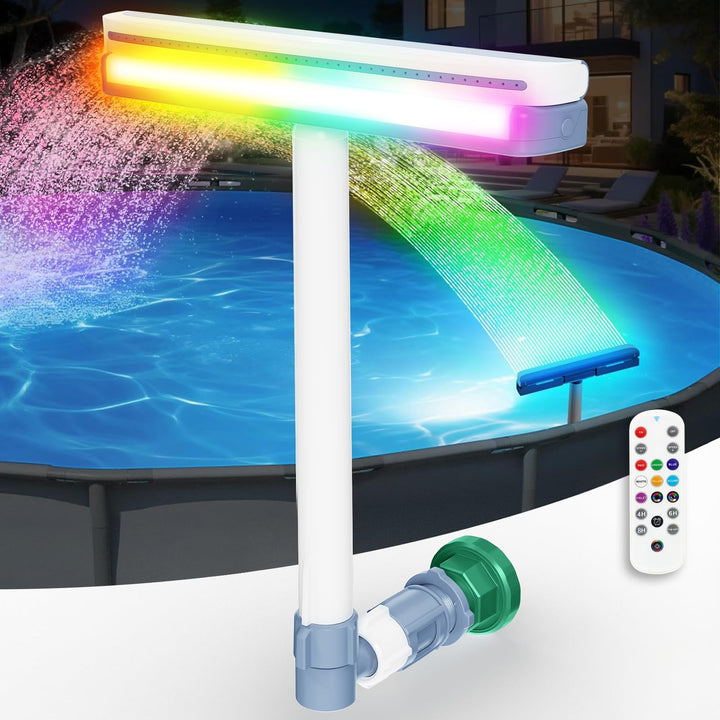 KingSom Pool Wasserfall mit LED llich,Wiederaufladbare Springbrunnen Pool Brunnen Wasserfall, mit Fe