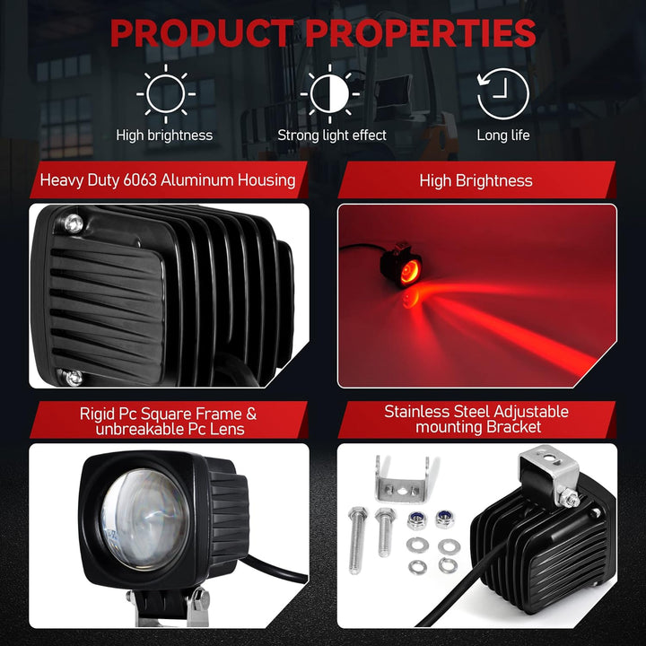 Dinfu 10W Led rot Gabelstapler Licht Warenhaus Sicherheitswarnleuchte 12-100V, Rot