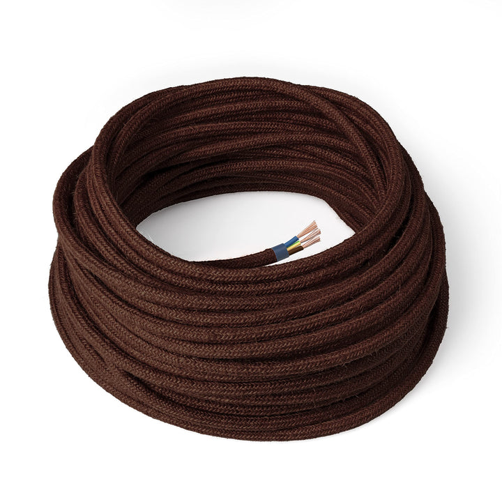 Amarcords - Textilkabel für Lampen BRAUN, rund, Jute, 5 Meter, mit Erdung 3x0,75 - Stoffkabel mit fa