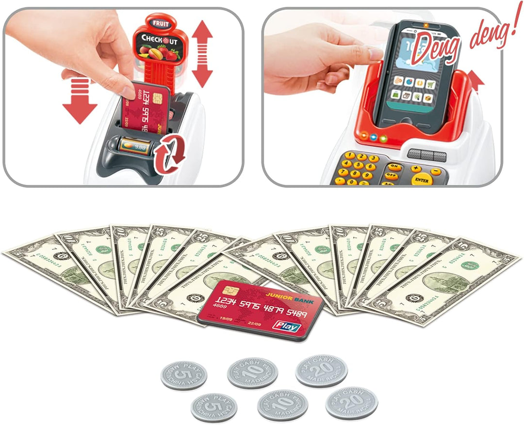 Registrierkasse SpielzeugRollenspiel Kinderkasse mit Scanner Kartenautomat Spielzeug Lebensmittel Fr