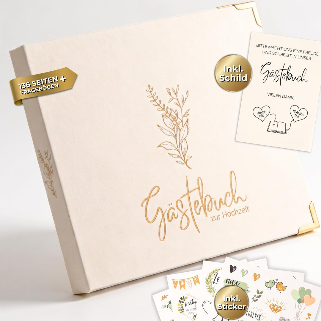 Gästebuch Hochzeit mit Fragen &amp; Blanko – Hochzeitsgästebuch beige Leinen | Hochzeitsgeschenk &amp; Erinn