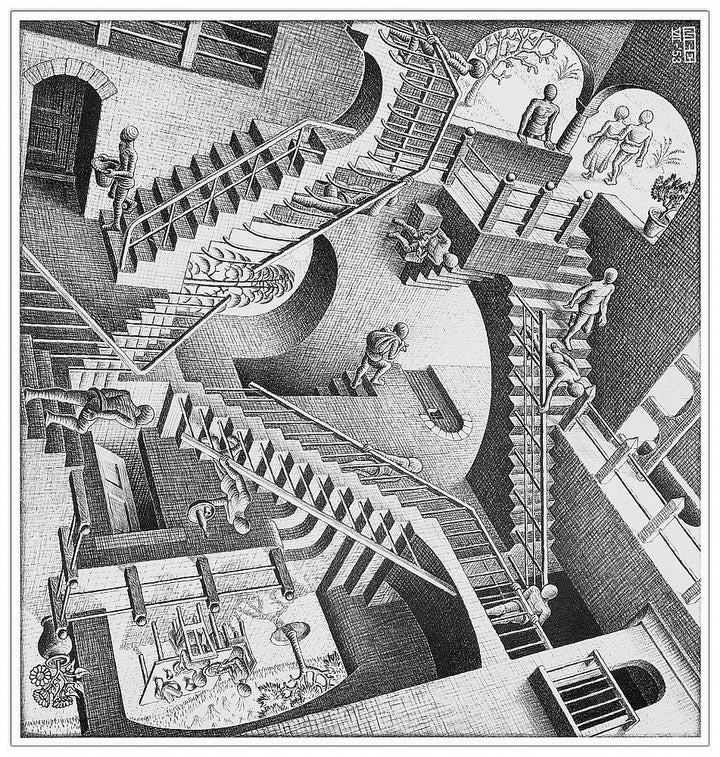 Artopweb TW15570 Escher - Relativity, 1953 Dekorative Paneele, MDF Wood Panel, Multifarbiert, 43x40