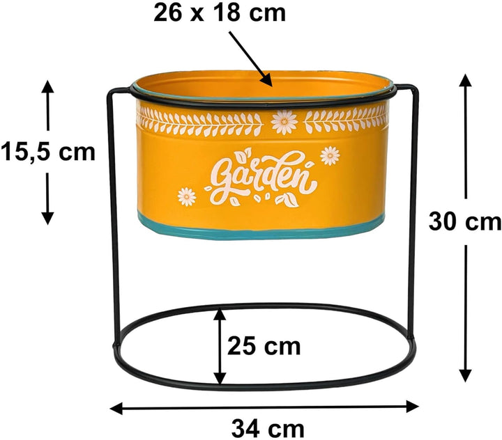 DanDiBo Blumenhocker mit Topf Metall Stehend Orange Oval 30 cm Blumenständer 96526 L Blumensäule Mod