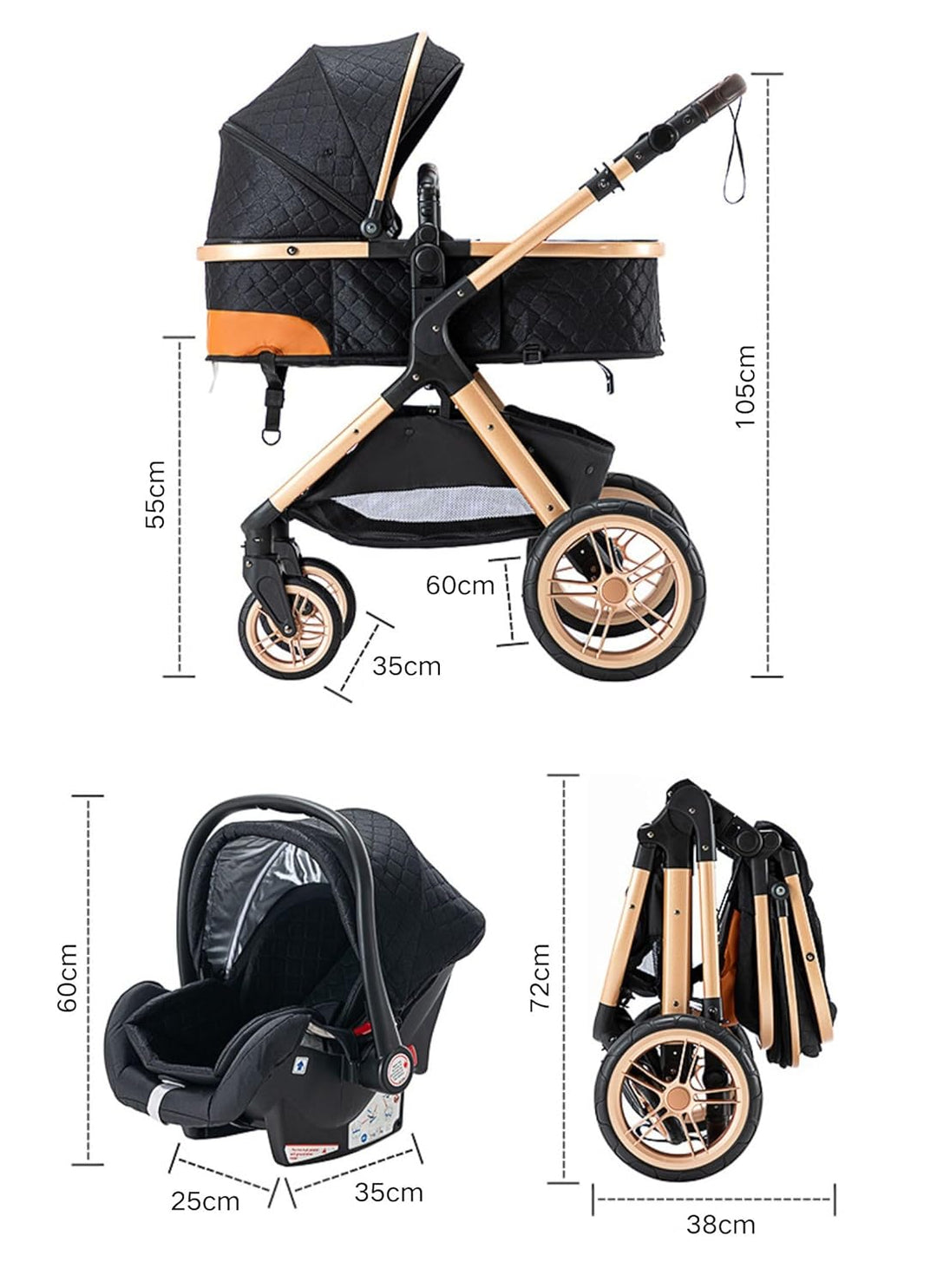 GLOKID Kinderwagen 3 in 1,Reisesysteme, Babywanne,Buggy&amp;Sportsitz,Tragbarer,Voll-Gummireifen,Mit Ein