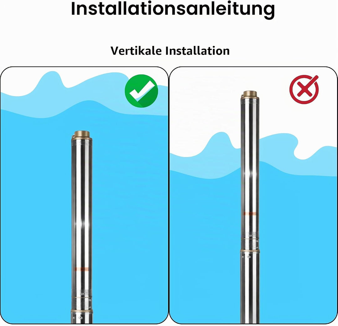 Tiefbrunnenpumpe Wasserpumpe 3" 3/19 (750W 5400l/h max Förderhöhe 71m) - Sandverträglich Edelstahl -