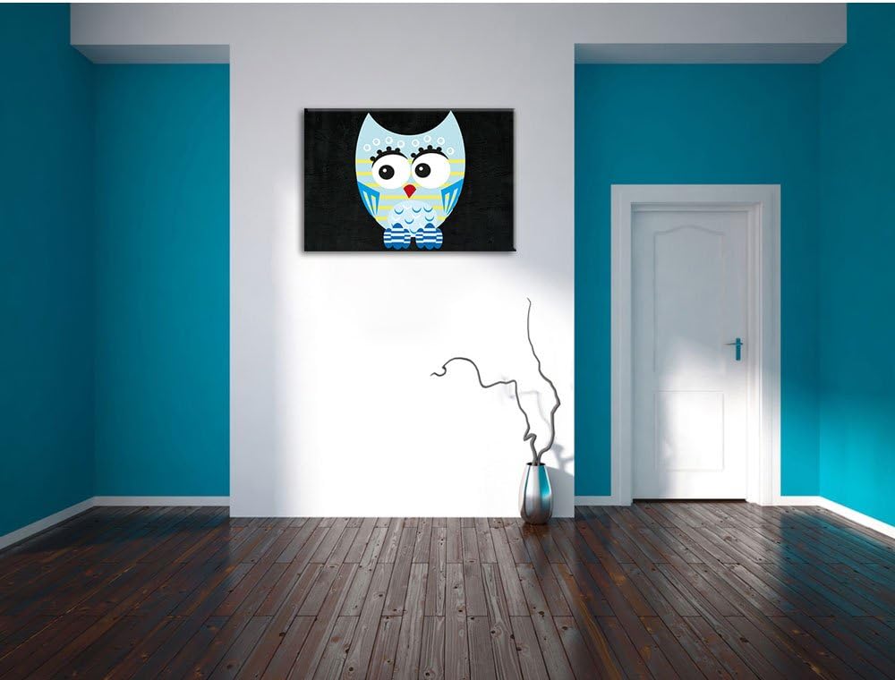 Pixxprint Hübsche Blaue Eule als Leinwandbild/Grösse: 100x70 / Wandbild/Kunstdruck/fertig bespannt,