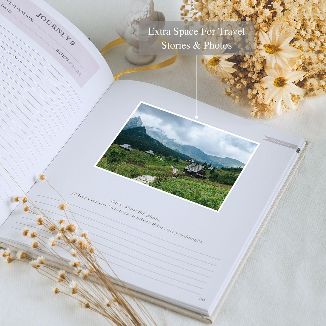 Lanpn Reisetagebuch Notizbuch 110 Seiten, Leinen Reisetagebuch zum Ausfüllen Fotobuch Reisejournal m