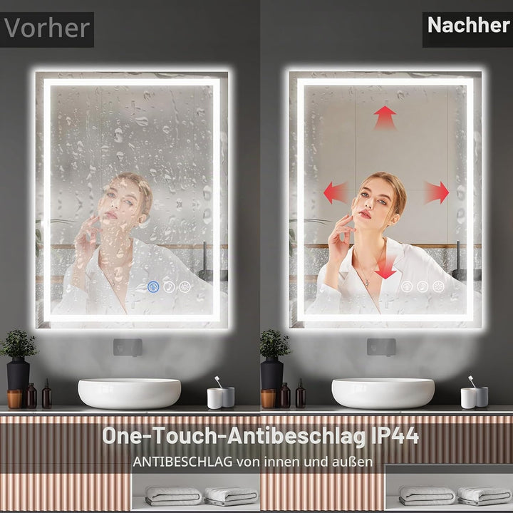 Ratsamee Badspiegel mit Beleuchtung LED, 60x80cm Bluetooth Spiegel mit Light, Wandspiegel mit Frontb