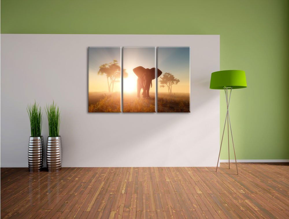 Pixxprint Elefant in der Wüste als Leinwandbild/Grösse: 3 Teilig (120x80) / Wandbild/Kunstdruck/fert