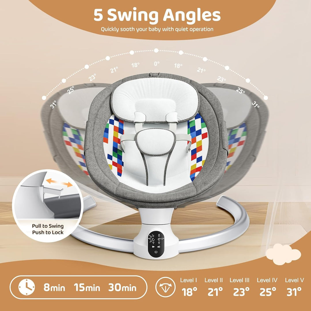Babywippe, Babyschaukel Elektrisch mit Kabel und mit Bluetooth, Elektronisch Baby Schaukelsitz Babyw