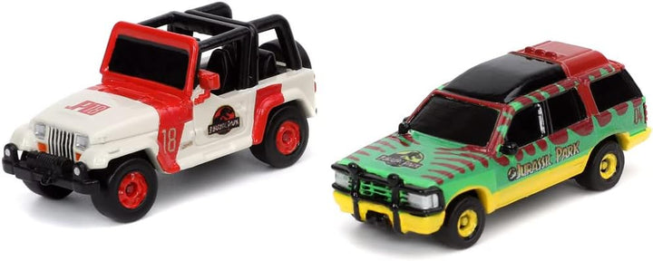 Jada Toys Jurassic World Nano Scene (17x18 cm) - Spiel-Kulisse mit Jurassic Park Tor, 2 Metall-Autos