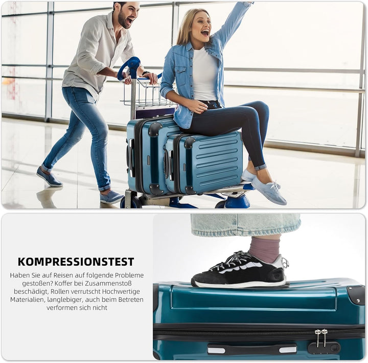 BEIBYE- 3er Kofferset Hartschalen-Koffer Reisekoffer Trolley Rollkoffer Set Reisekofferset (Rosa Gol