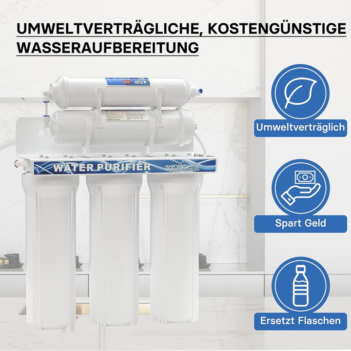 Naturewater NW-PR305 5-Stufenfilter mit Wasserhahn, 2,5m Schlauch, Kurzdreiwegeventil und Kugelhahn