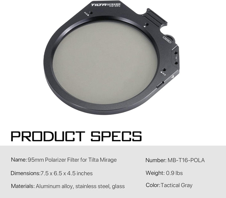 Tilta 95 mm Polarisationsfilter für Tilta Mirage Matte Box PL CPL Technologie, fest an 95 mm Objekti