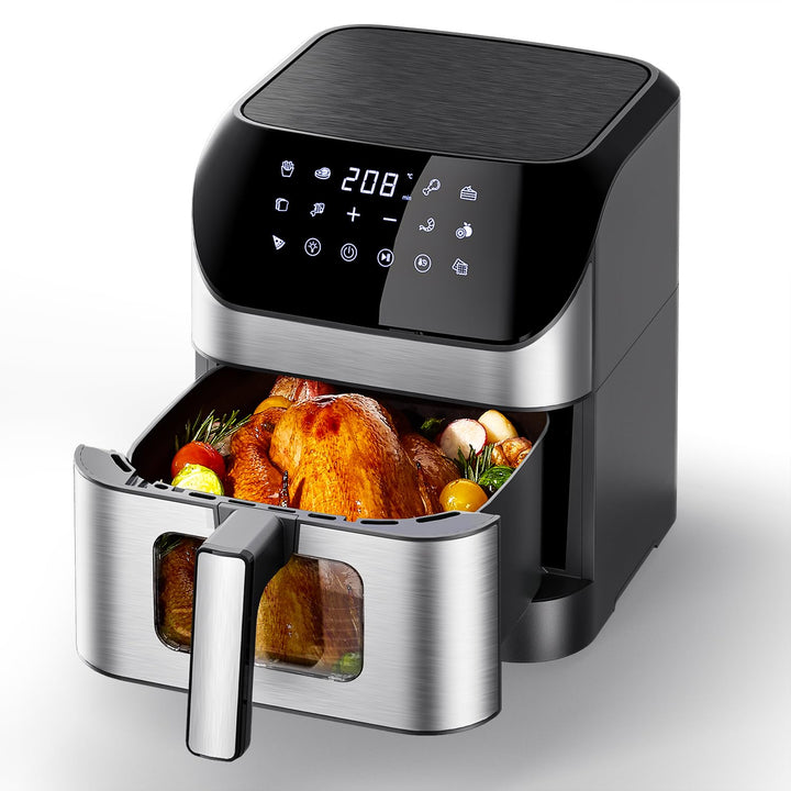 Heissluftfritteuse mit Sichtfenster 8L, Heissluftfritteuse Air Fryer mit Digitalem LED-Touchscreen,