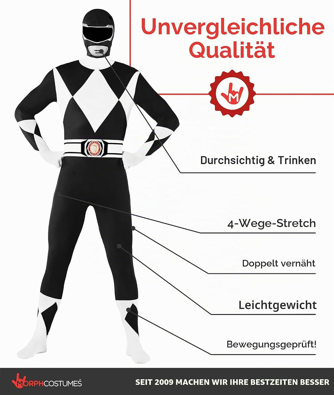 Morphsuits Power-Rangers-Kostüm Schwarz L, Schwarz L