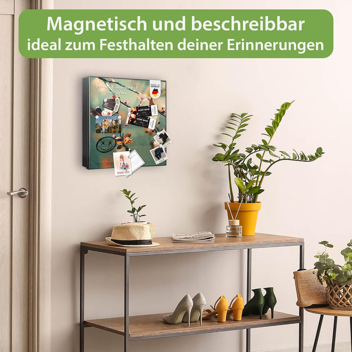 banjado® Grosser Schlüsselkasten Glas/Schlüsselbox 30cm x 30cm mit 50 Haken - Motiv Japankirsche/Sch