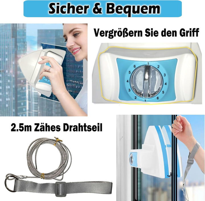 Hooha Magnetische Fensterreiniger Mit 6-Gang Einstellbar,ABS Fensterputzer Magnetisch für Fenster vo