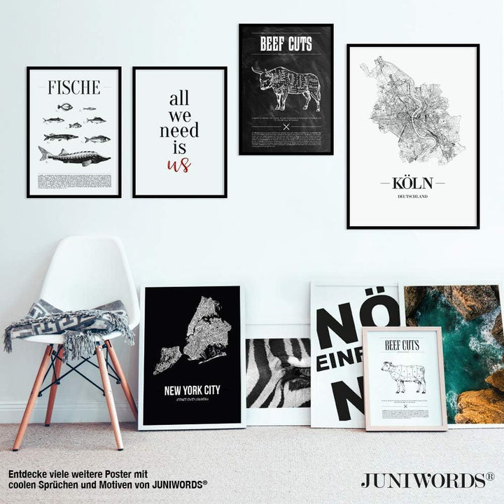 JUNIWORDS Stadtposter, Mallorca, Wähle eine Grösse, 40 x 60 cm, Poster, Schrift B, Weiss 40 x 60 cm