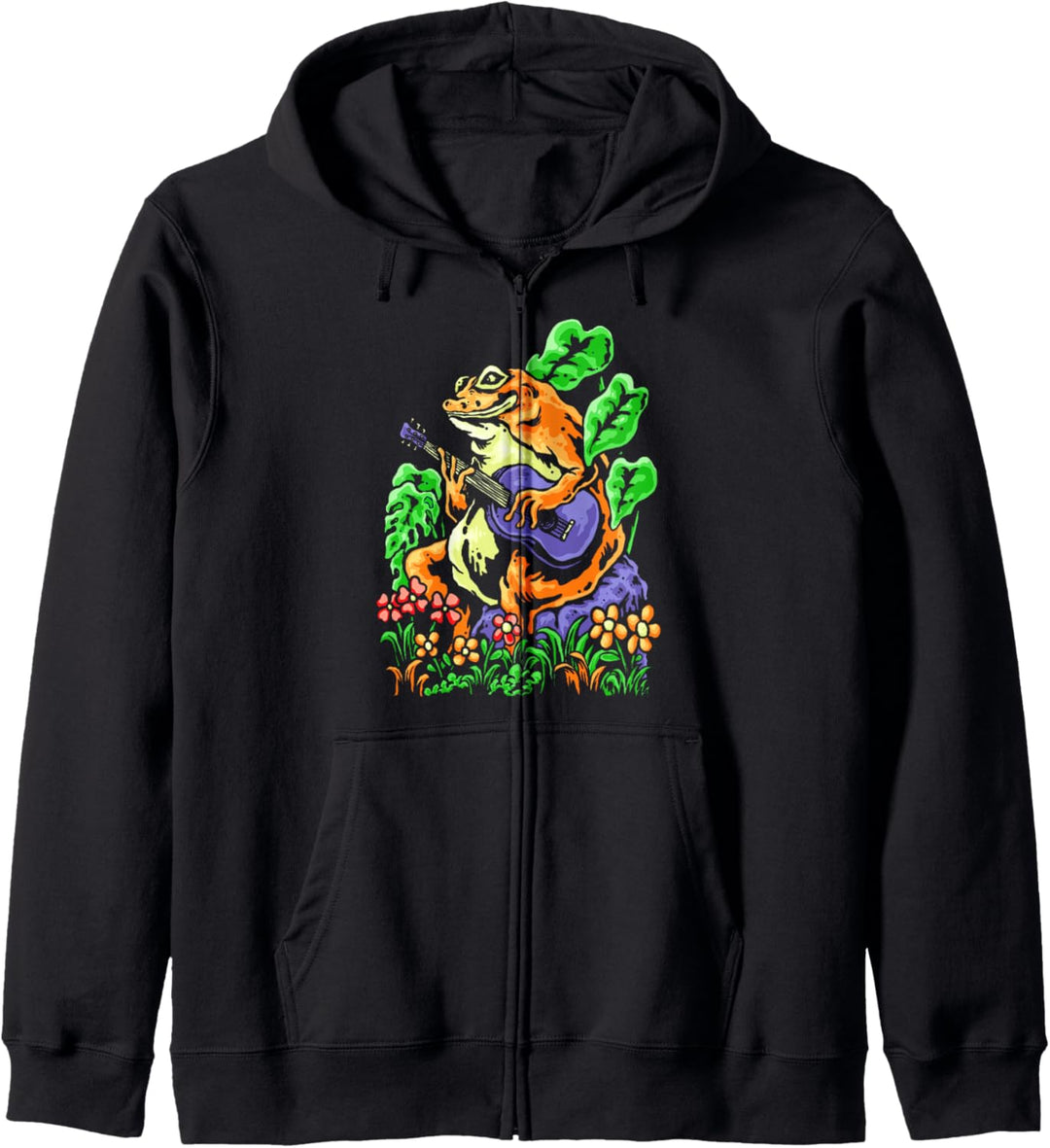 Lustige niedliche Frosch-Kröte, die Gitarre spielt Trippy seltsame Tierkunst Kapuzenjacke