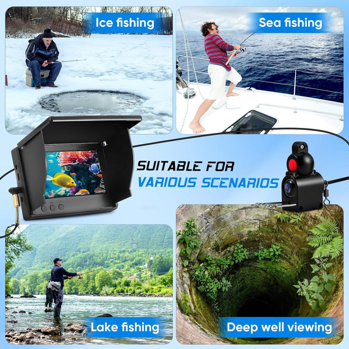 Fischfinder, Unterwasserkamera Angeln, 1080PHD, 4.3 Zoll IPS Display, 2000 Helligkeit, IP68 Wasserdi