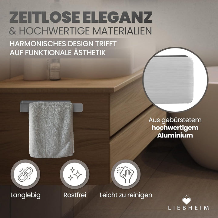 LIEBHEIM Handtuchhalter ohne Bohren - Handtuchstange - Handtuchhalterung | Edelstahl - silber gebürs